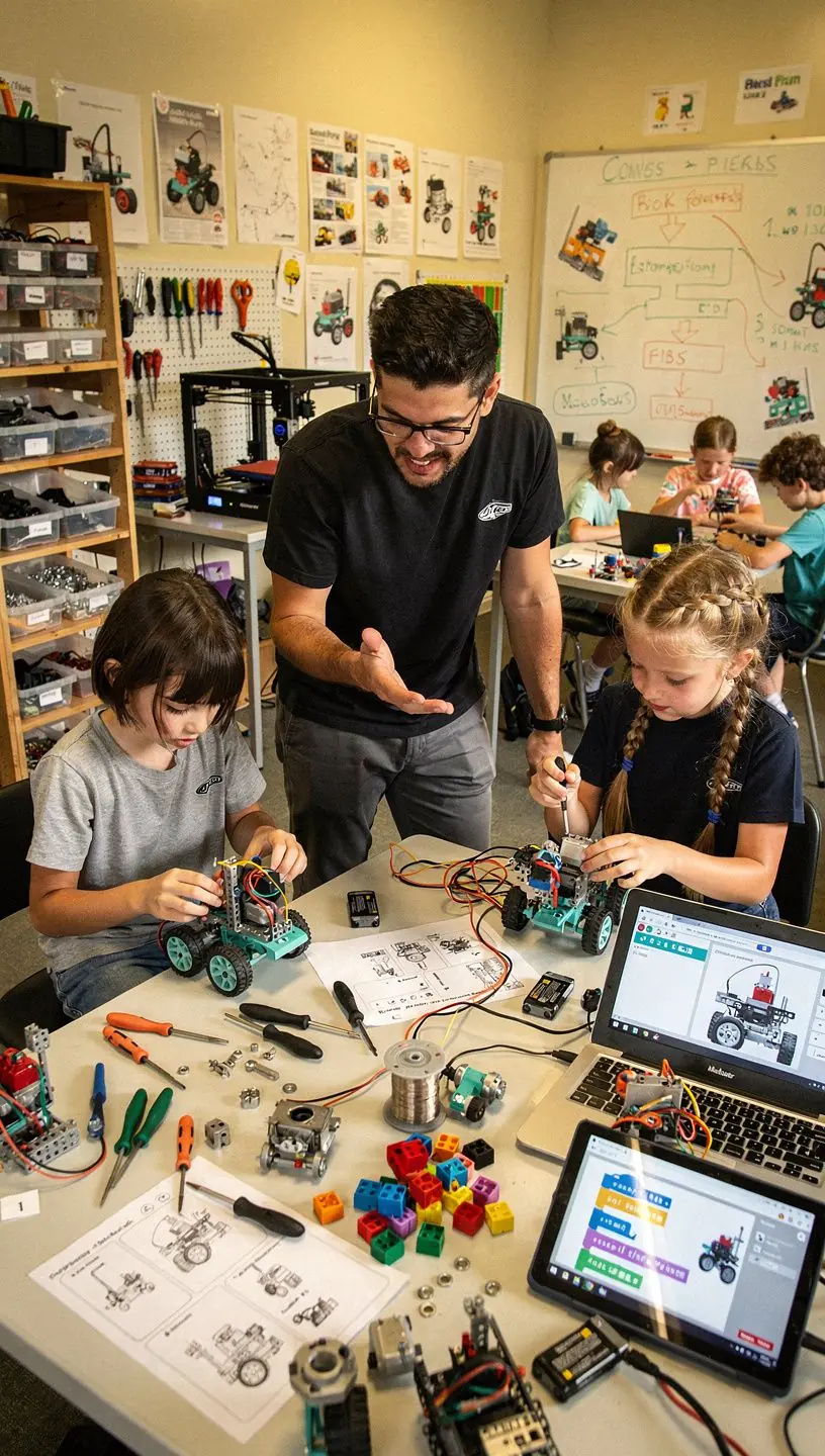 Mācību pasniedzējs demonstrē radošas aktivitātes bērniem, veicinot viņu izglītību.